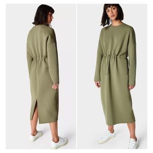 NWOT Sweaty Betty Grace Scuba Midi Oversized Sweatshirt Dress Moss Green